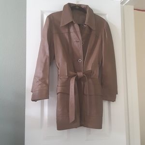 Vintage brown leather spy coat